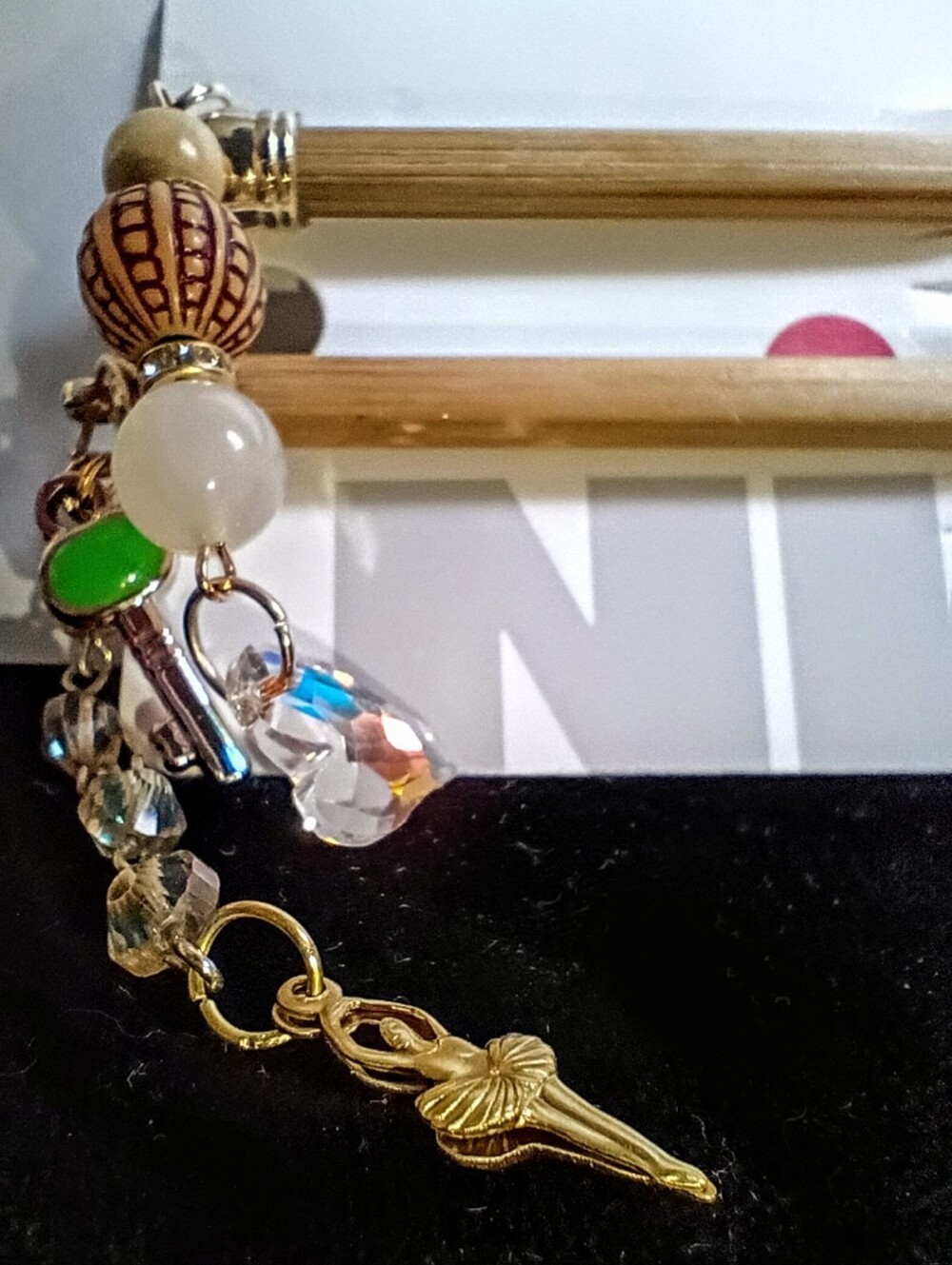2 Hair Chopsticks Dangling Jewels Beads Wooden Styling Sticks